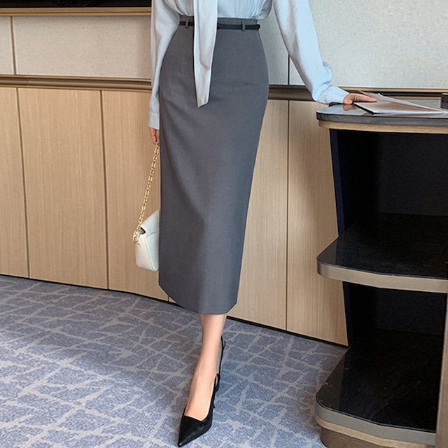 High waist elegant back slit straight long skirt