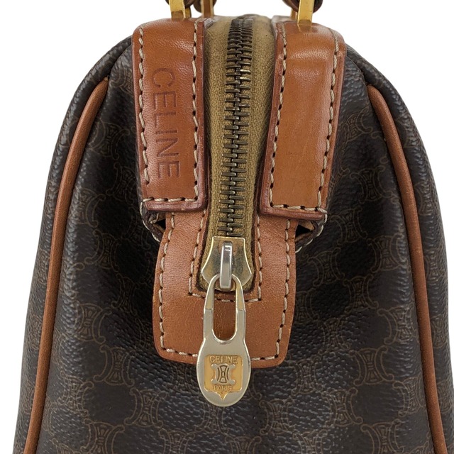 CELINE セリーヌ マカダム ショルダーバッグ ブラウン PVC レザー 2way ミニボストン vintage ヴィンテージ オールド aacnr6