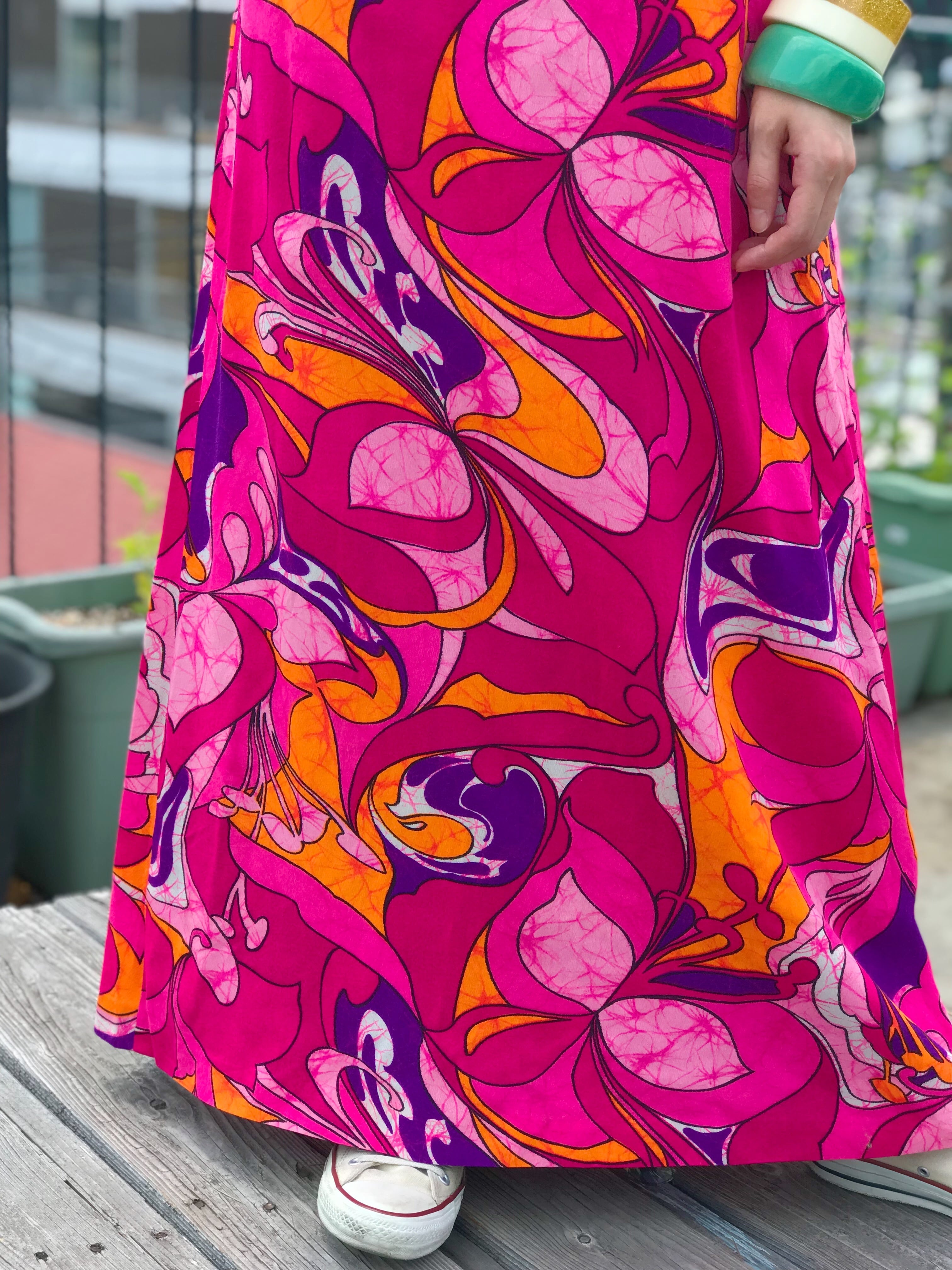70s hawaiian Fuchsia pink sleeveless dress ( ヴィンテージ