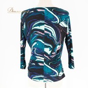 社交ダンス 衣装 トップス ブラウス グリーン系 ブラック系 Chacott ROYAL DANCE チャコットロイヤルダンス 日本製 伸縮 ストレッチ 練習 レッスン 柄 模様 緑 黒 青 ドレープ パーティー 総柄 かわいい 鮮やか ピンク系 ブルー系