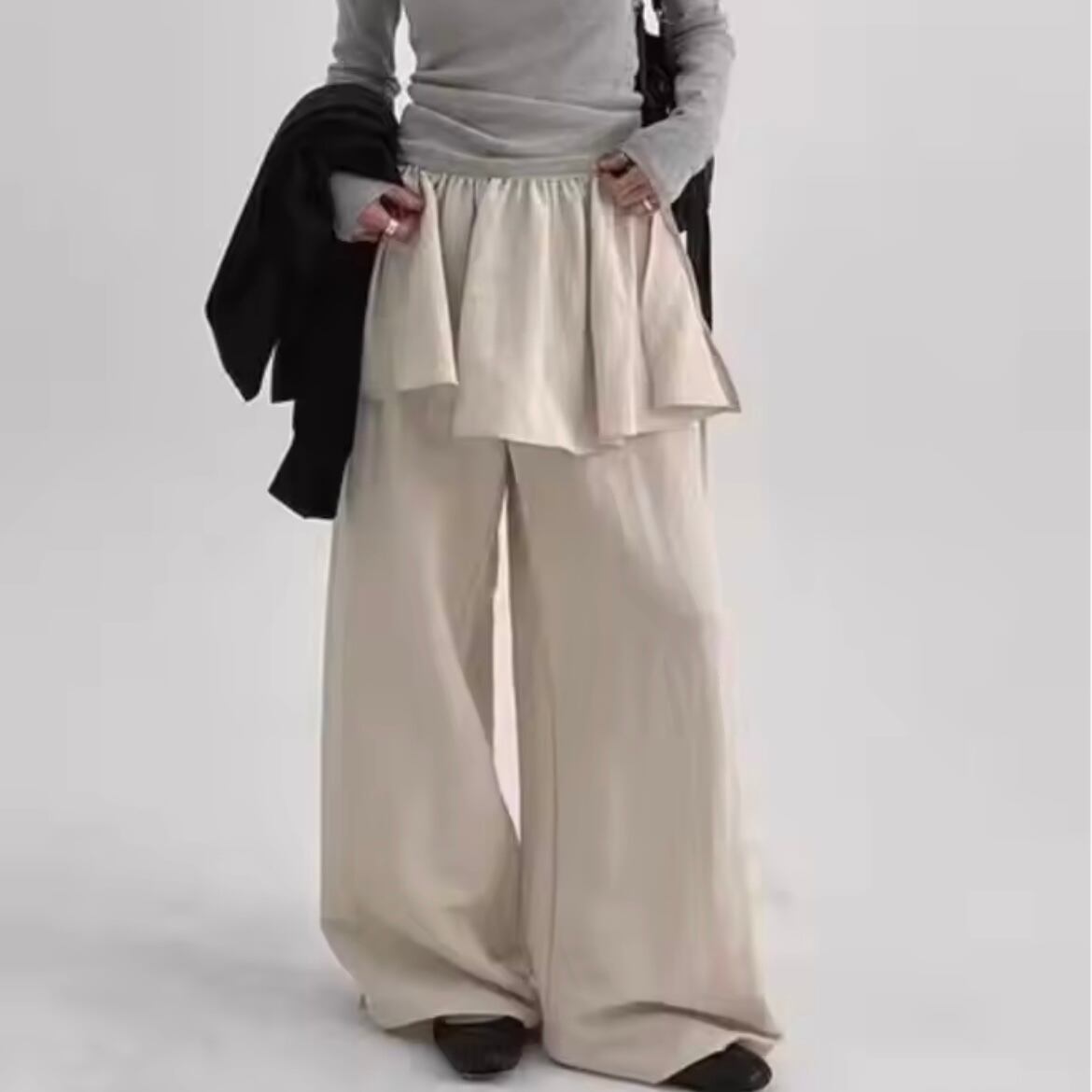 layered casual wide pants