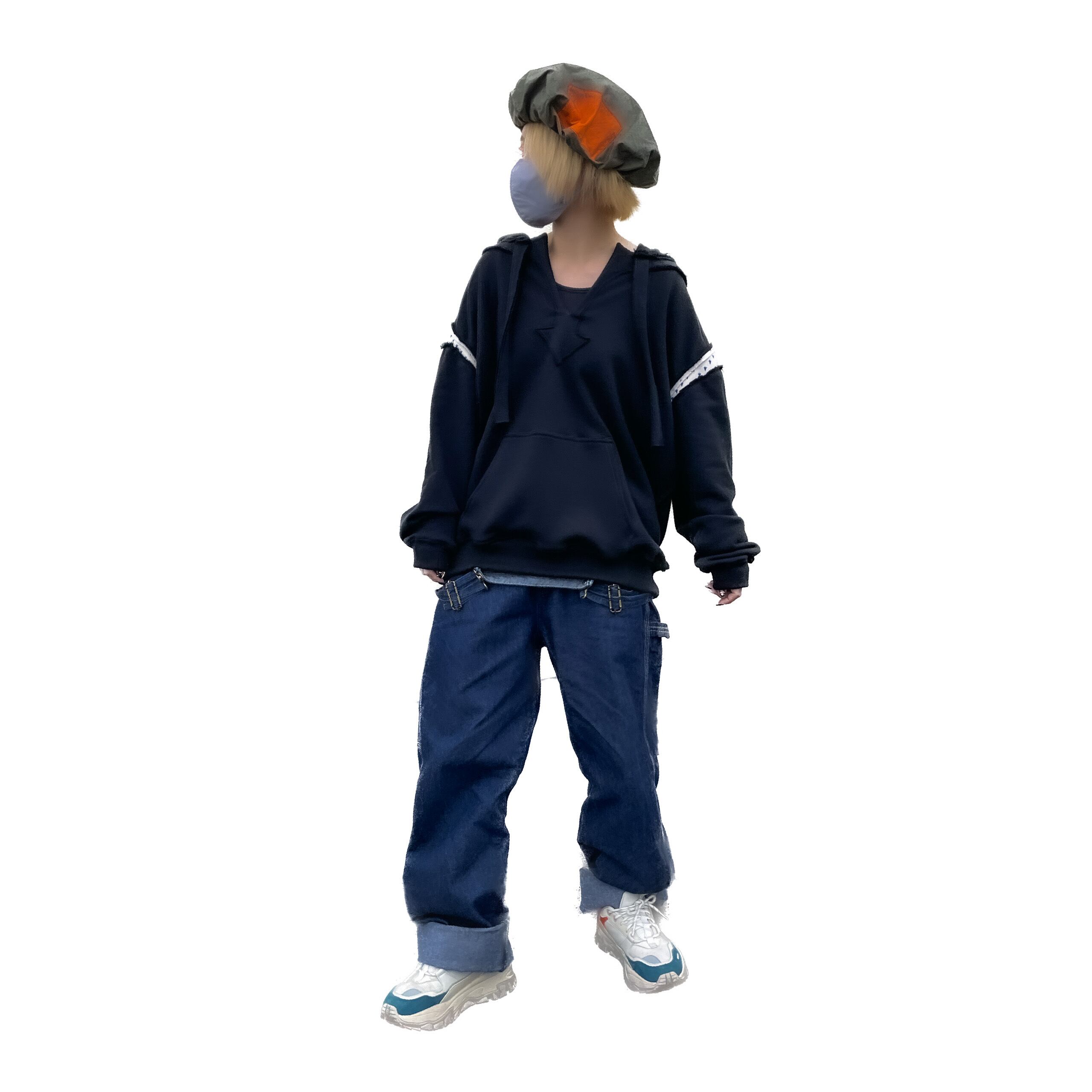 L 45R 藍染 パッチワーク 切りっぱなし プルオーバー パーカー スウェット L 45R 藍染 パッチワーク 切りっぱなし プルオーバー パーカー