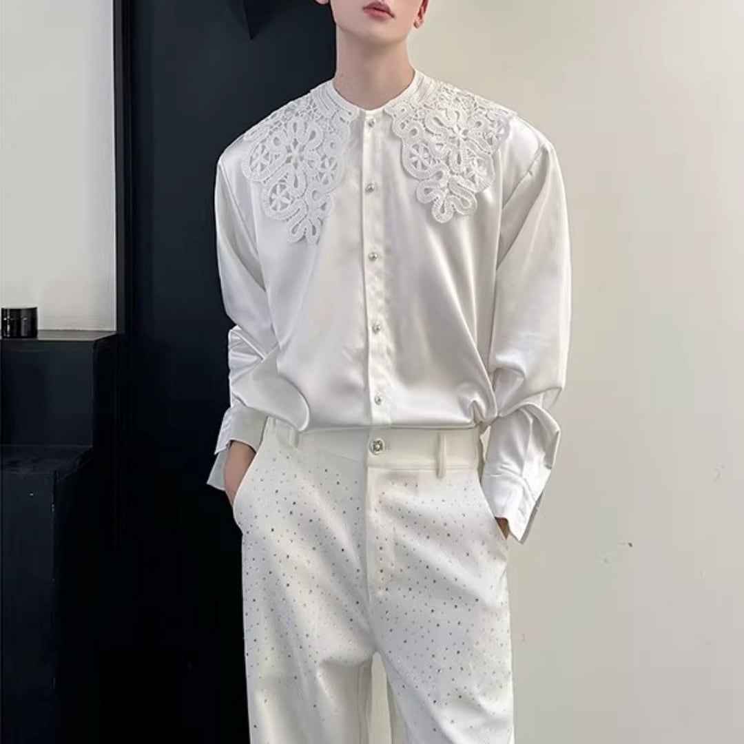 【即納対応商品】ビッグレースカラー ノーブルドレープシャツ D12024