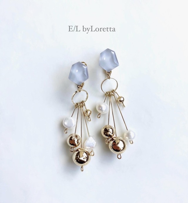 淡水パール × metal ball tassel KAKERA pierce/earring (Gray) [cc]
