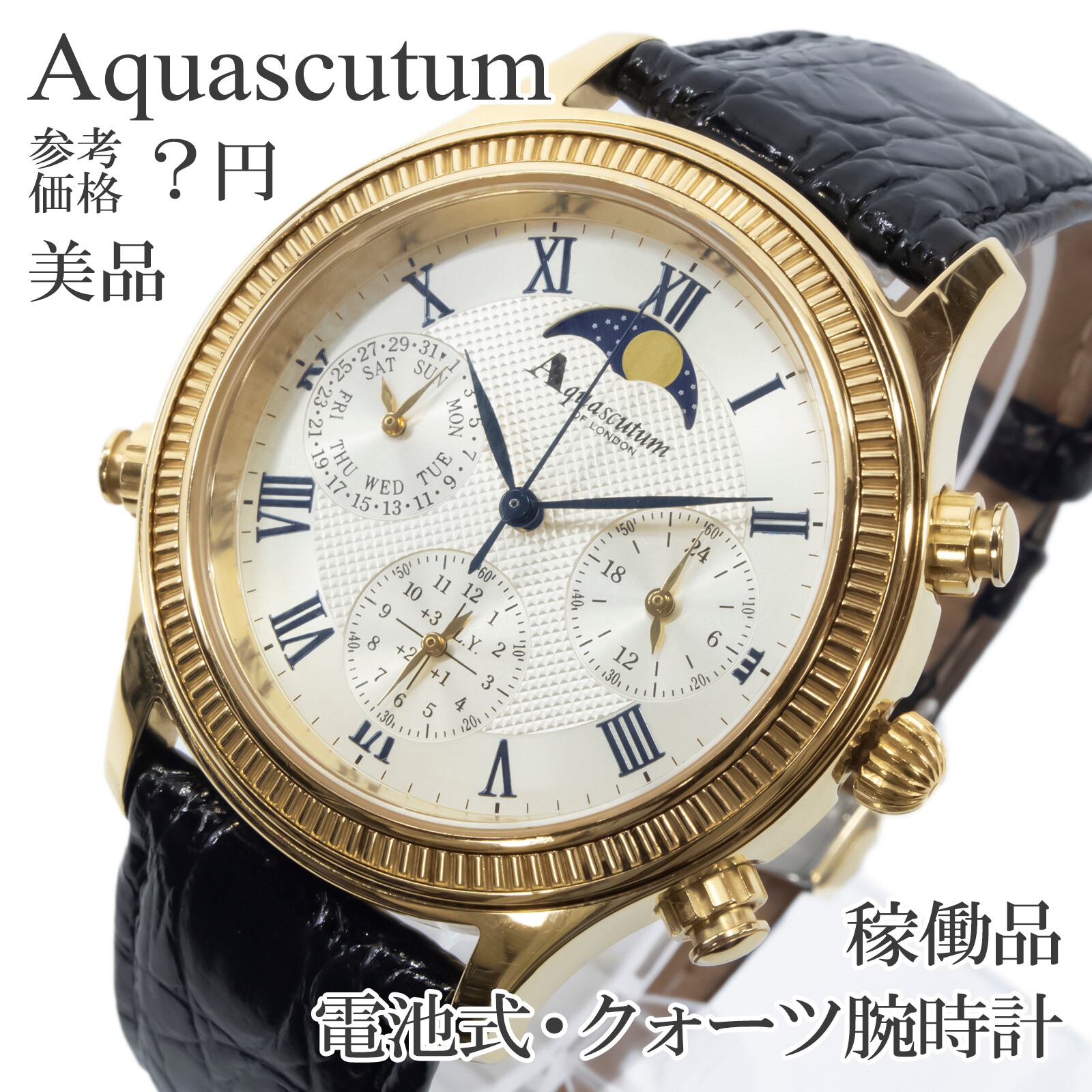 稼働品 美品 送料無料 アクアスキュータム 腕時計 クォーツ メンズ 創業150周年記念 グランドコンプリケーション ゴールド レア 綺麗 X731