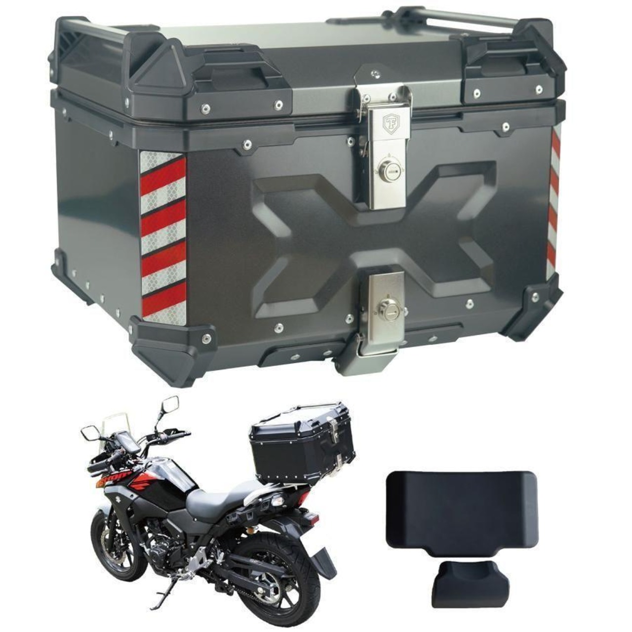 リアボックス 55l バイクリアボックス アルミ製トップケース ガンメタ 
