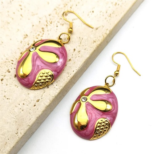 ピアス  ラインストーン 花 フラワー ステンレス ゴールド オバール ドロップ フープ レディース 中世 エナメル