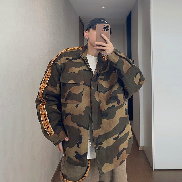 dannyandzeeタイガーテープパイピングカモフラージュ中綿ジャケット