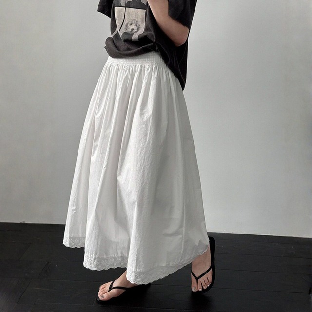 レースヘム フレアシルエットスカート 2color　N00466