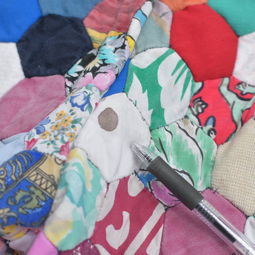 Remake リメイク ハンドメイド ヘキサゴン パッチワーク キルトトップ