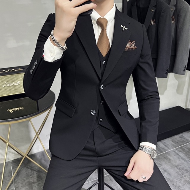 スリーピース ダブルブレストスリムフィットスーツ 4カラー　V0116