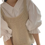 フリルスリーブブラウス ニットビスチェレイヤードトップス 　　 00075