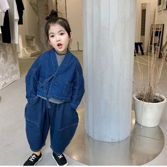 韓国 子供服 キッズ デニム セットアップ 半袖 パンツ 100