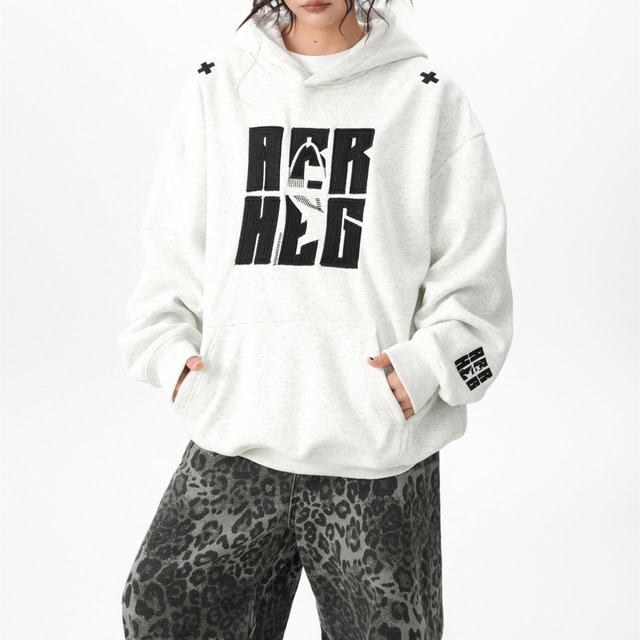 ボールドレタリングルーズパーカー 2col   R01103