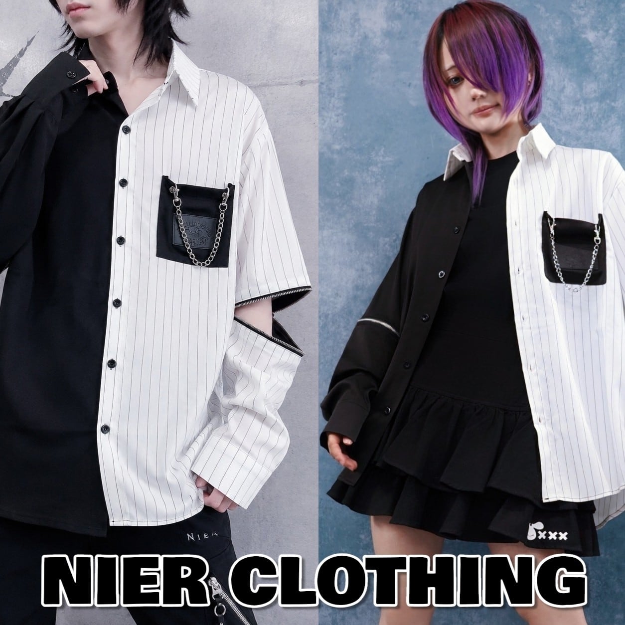 ⚡3 DAYS ONLY MEGA SALE⚡》ZIP SLEEVE SWITCH SHIRT【BLACK×STRIPE