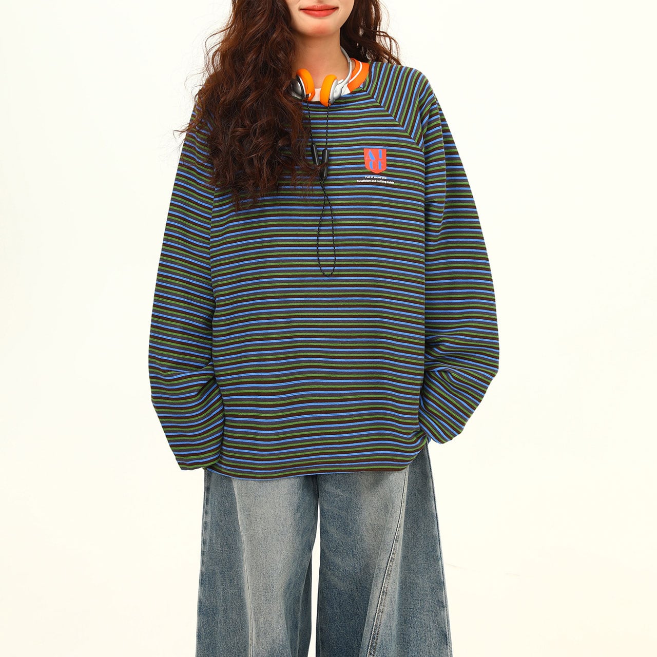 ネオンボーダーラインルーズロングTシャツ 2col R00698