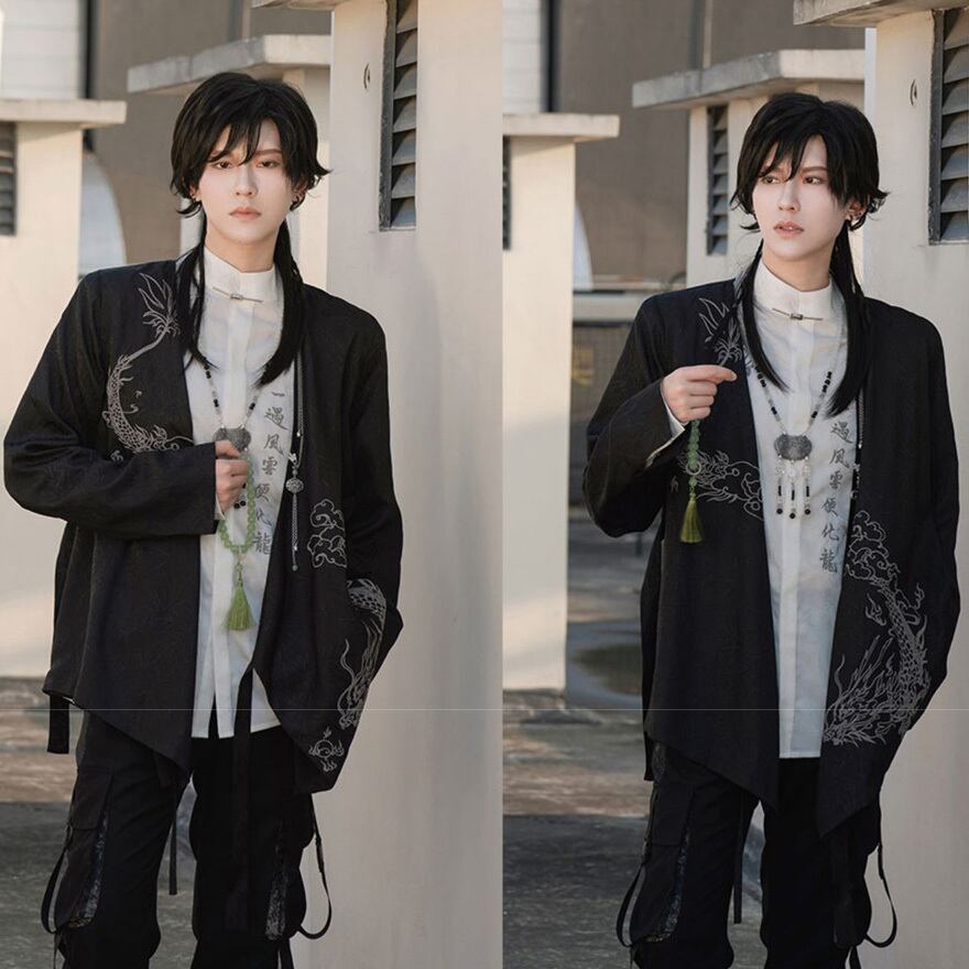 チャイナ風 羽織り 長袖トップス ジャケット 龍刺繍 ドラゴン 闇
