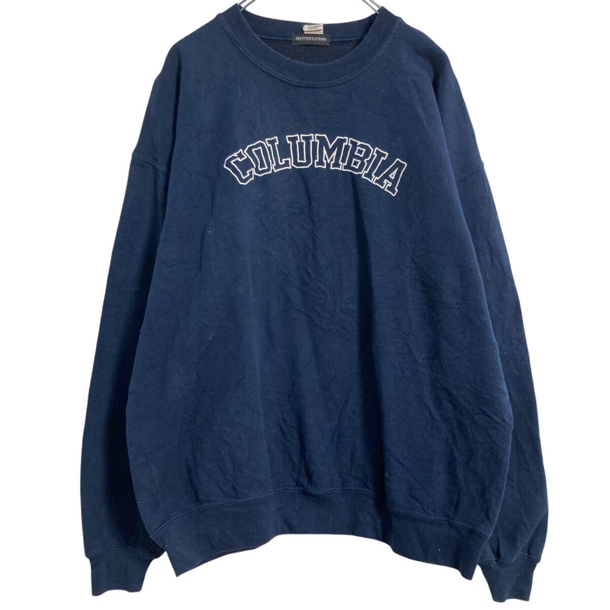 PRETTYLITTLETHING ロゴスウェット トレーナー M ネイビー プル