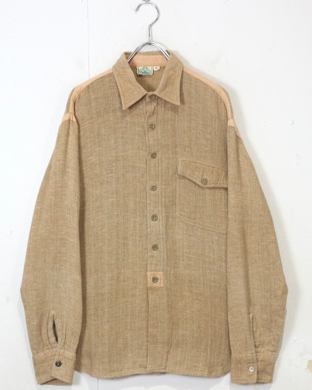 【Caka act2】70’s TUAREG Inspired Switching Design L/S Hemp Shirt