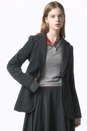 ご予約商品(3月中旬発送)【Nora Lily】「elle」Pin Stripe Double Lapel Jacket-Grey Stripe-