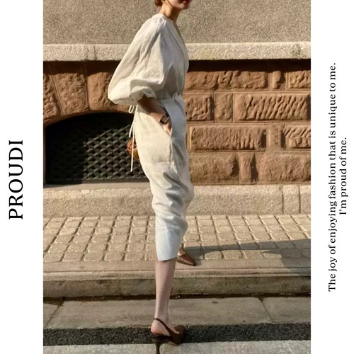 【ウエストシェイプAラインVネックワンピース】P01280