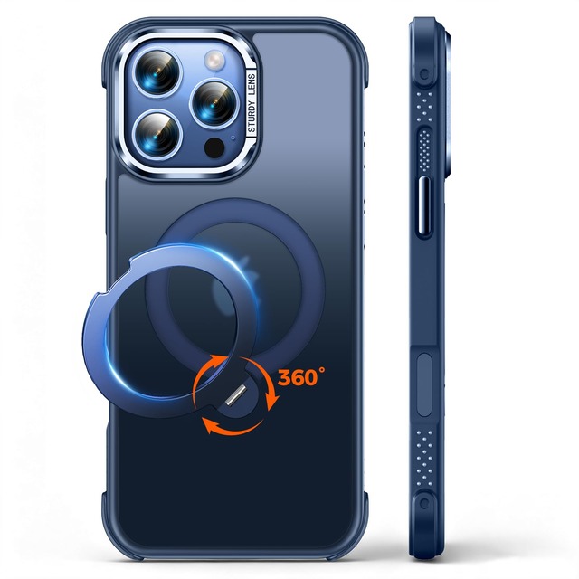 【新型TPUバンパー・安全性 】Cutelfon iPhone 16 Pro ケース 3倍米軍規格認証 耐衝撃 MagSafe対応 ワイヤレス充電 いphone16pro ケース 360°回転【横縦両立・角度自由調整】黄ばみなし 傷防止 アイフォン16プロ ケース 対応 半透明のマット背面 薄型 iPhone 16 Pro 6.3インチ用 ブルー