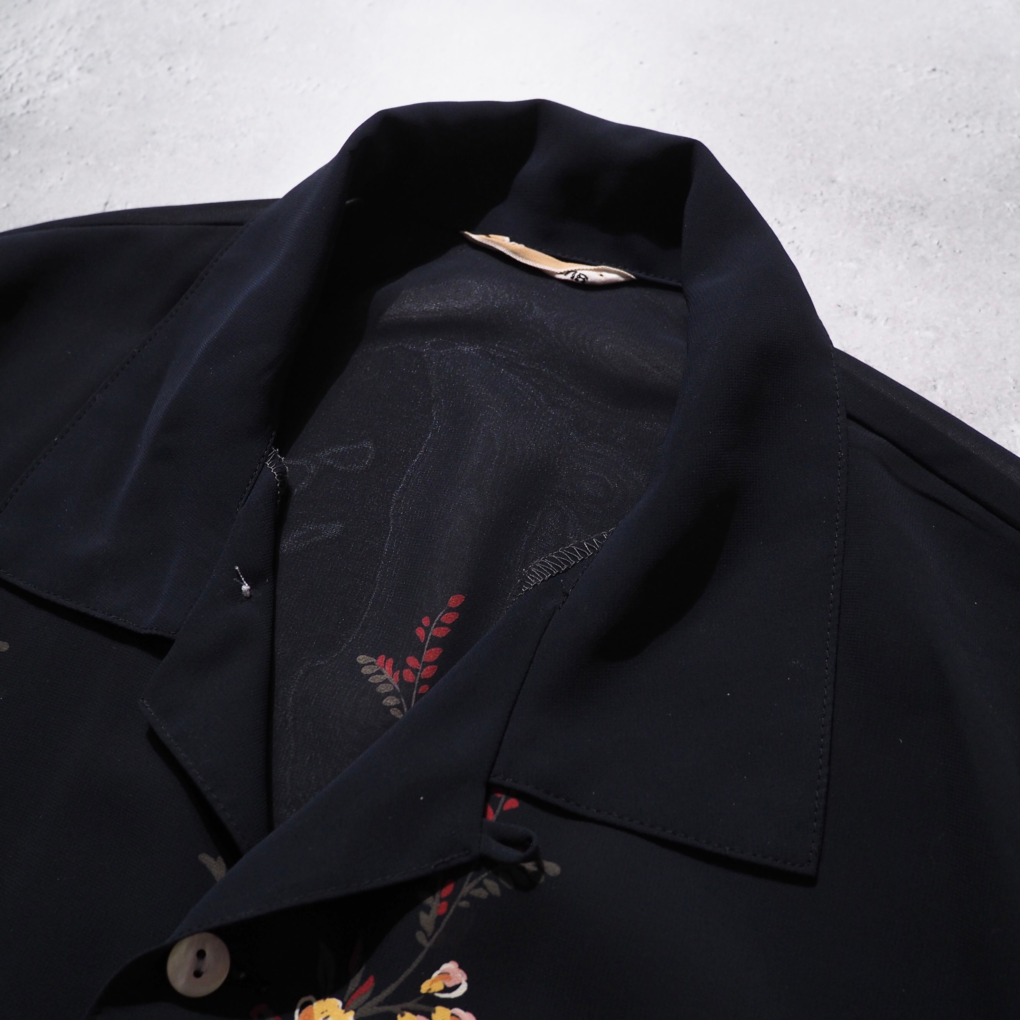 1990s Black Beautiful Flower pattern vintage SS Open collar Shirt