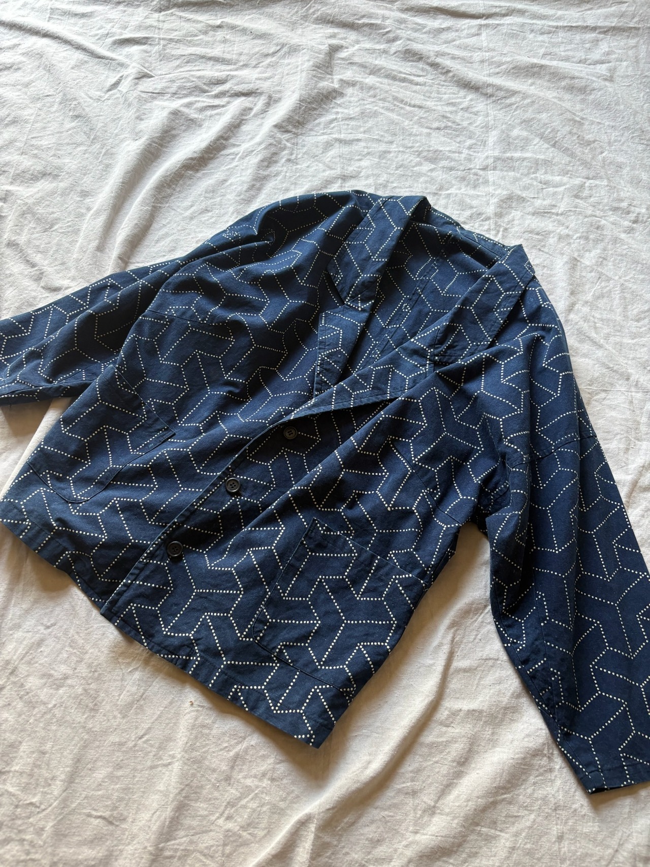 ”Sashiko" Patterned Dolman Sleeve Jacket