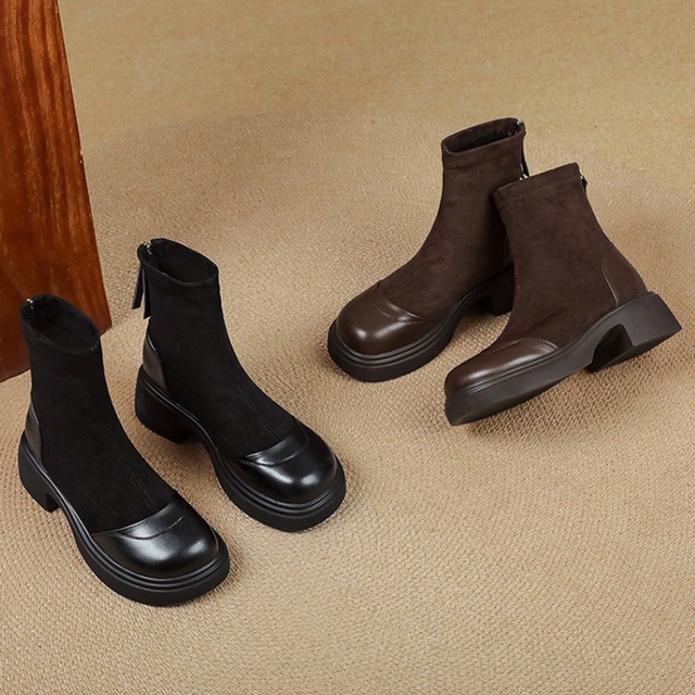 ラウンドトゥ 厚底 ミドル丈 ショートブーツ K1124