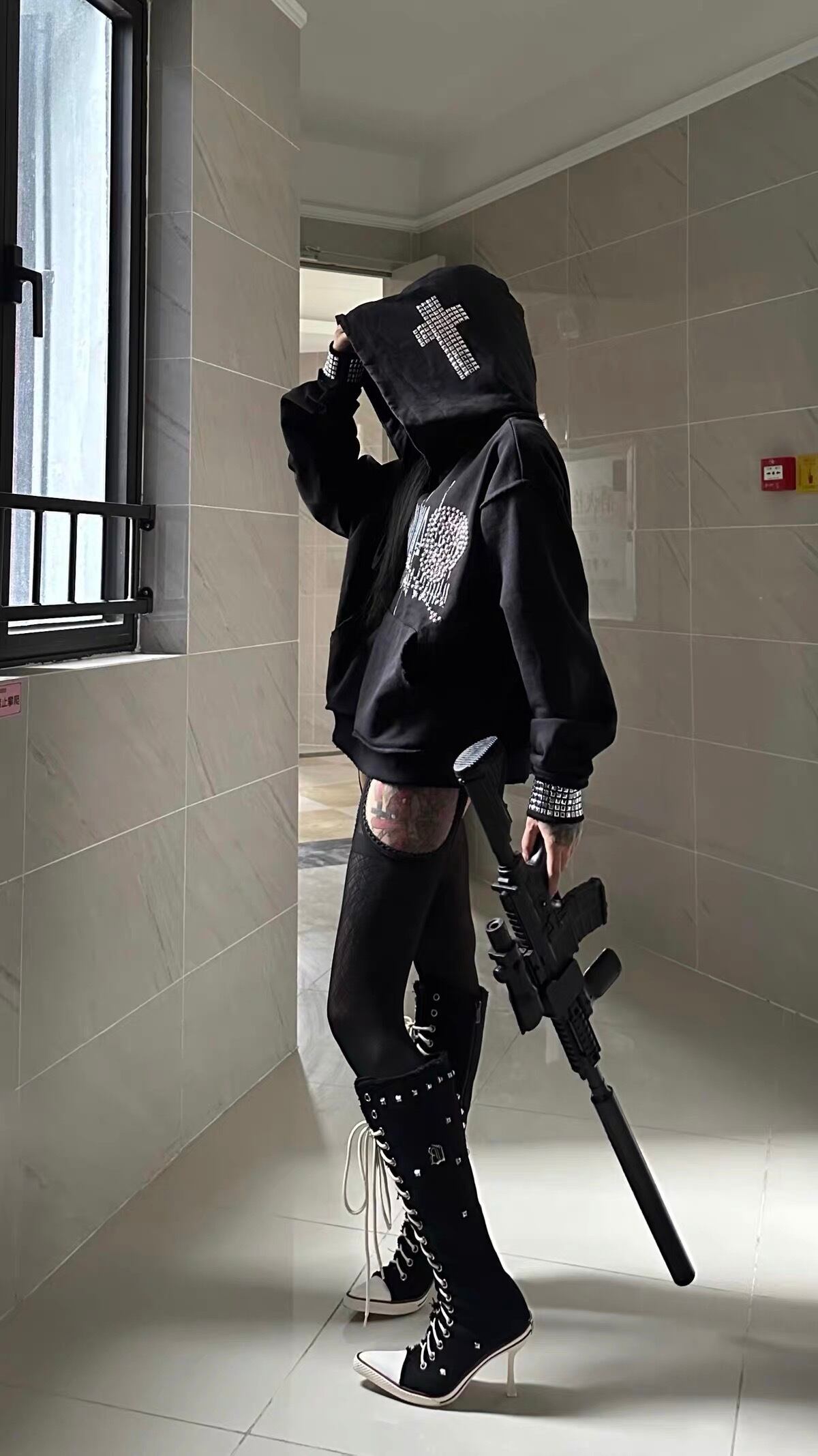 Ezwik | Rhinestone Cross Hoodie | VANTA VOID