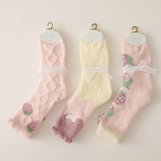 【予約商品】ソックス いちご柄3足set