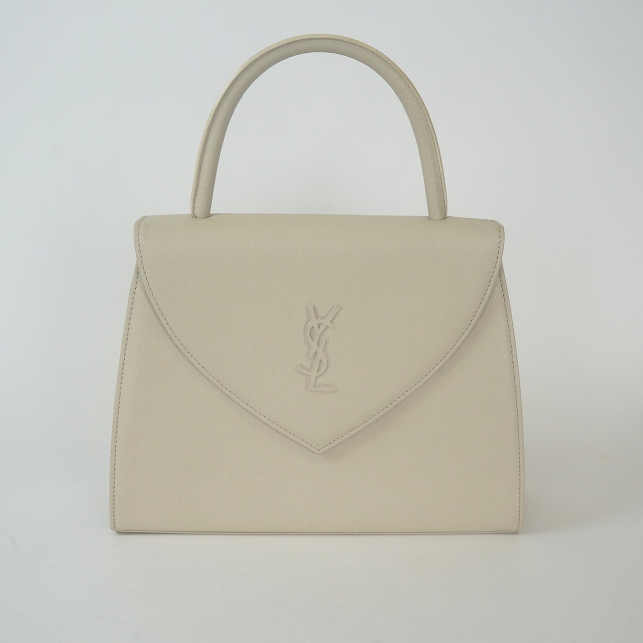 YVES SAINT LAURENT イヴ・サンローラン モノグラム レザー ハンドバッグ ベージュ