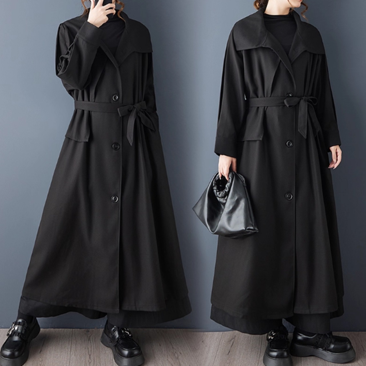 ビッグカラー バックボタン ロングコート  60046