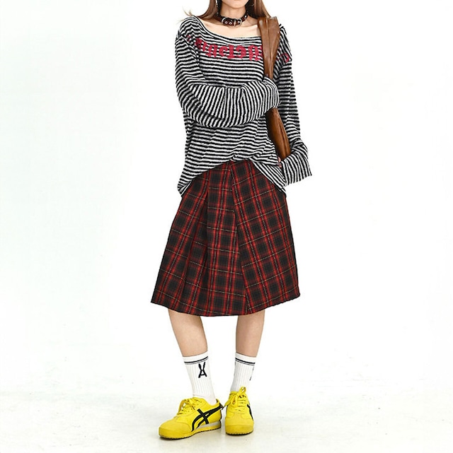 ゴシックレタリングボーダーボートネックカットソー 2col R01912