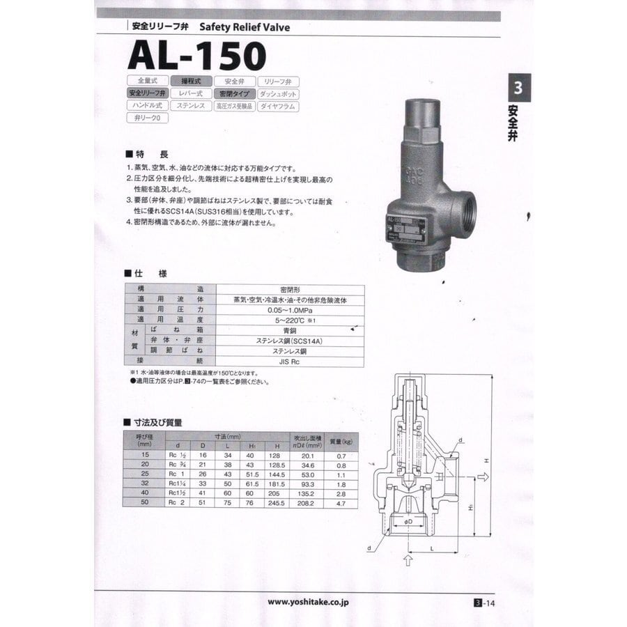 ヨシタケ 安全弁 AL-150 口径:15A | mizukumiya