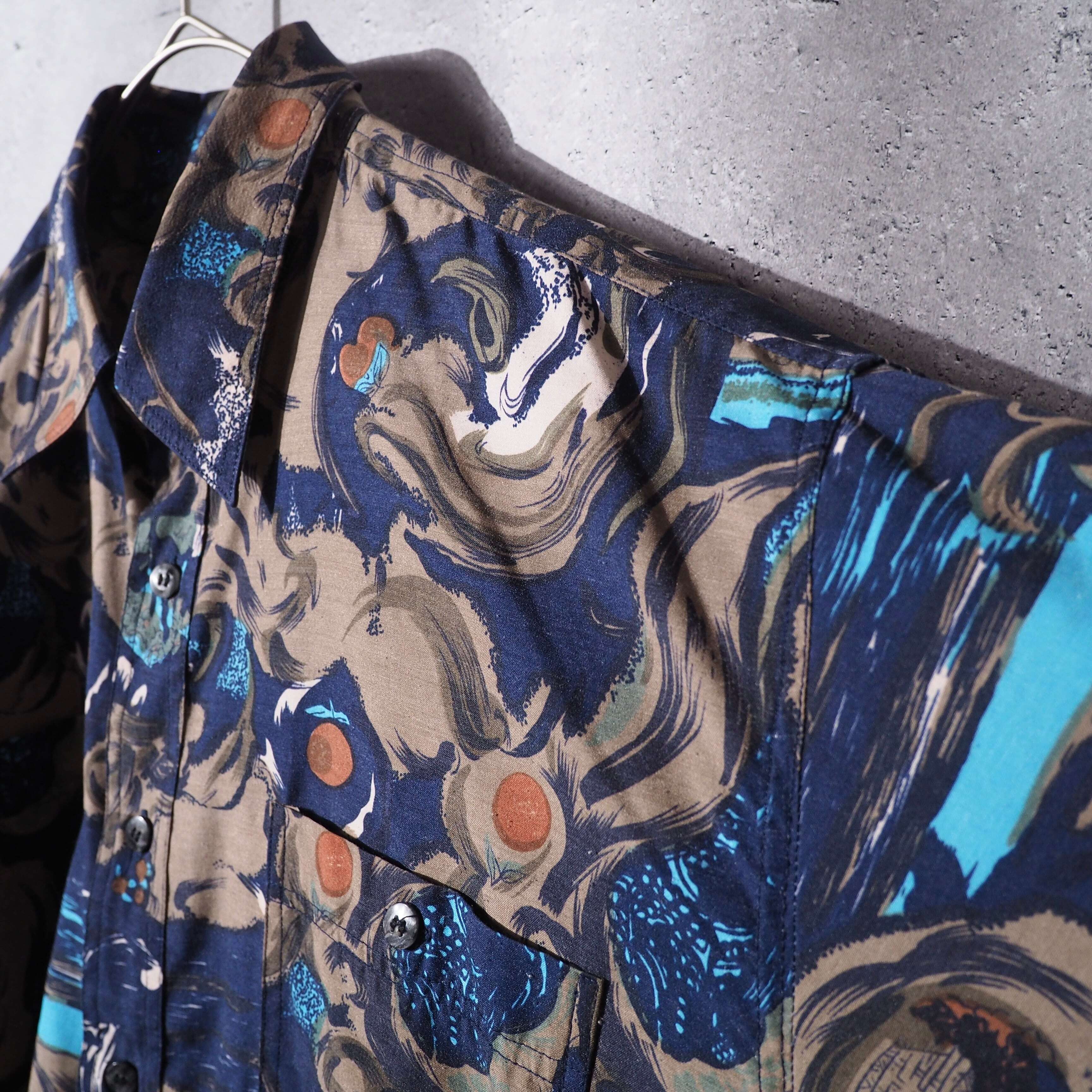 1980s Beautiful Modern Art All over Vintage loose shirt