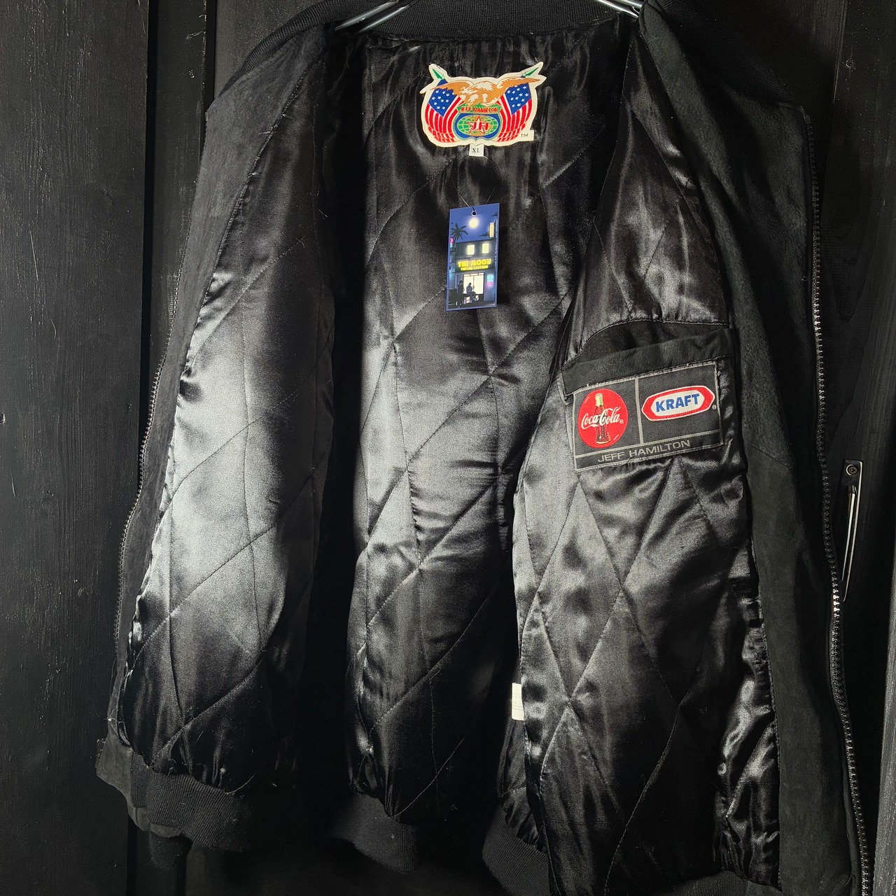 00s Super Bowl XXXV 記念 レザージャケット Jeff Hamilton製 刺繍入り ブラック XL