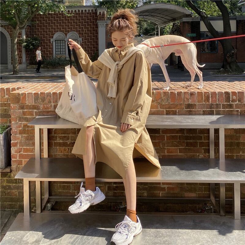 スカート スプリングスタイルスタンダードルーズロングシャツ ドレス レトロ 春物 YY-ファッション93729341028