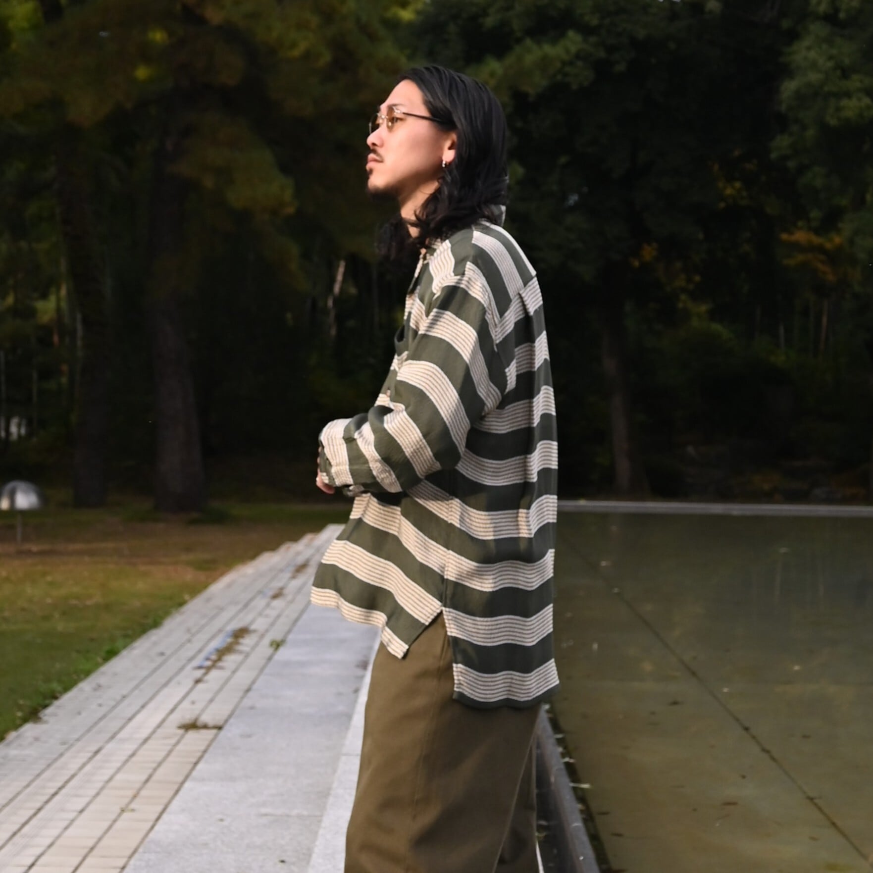 INTERIM / HYPER BIG VISCOSE STRIPE 60s OPEN COLLAR SHIRT | GANKO