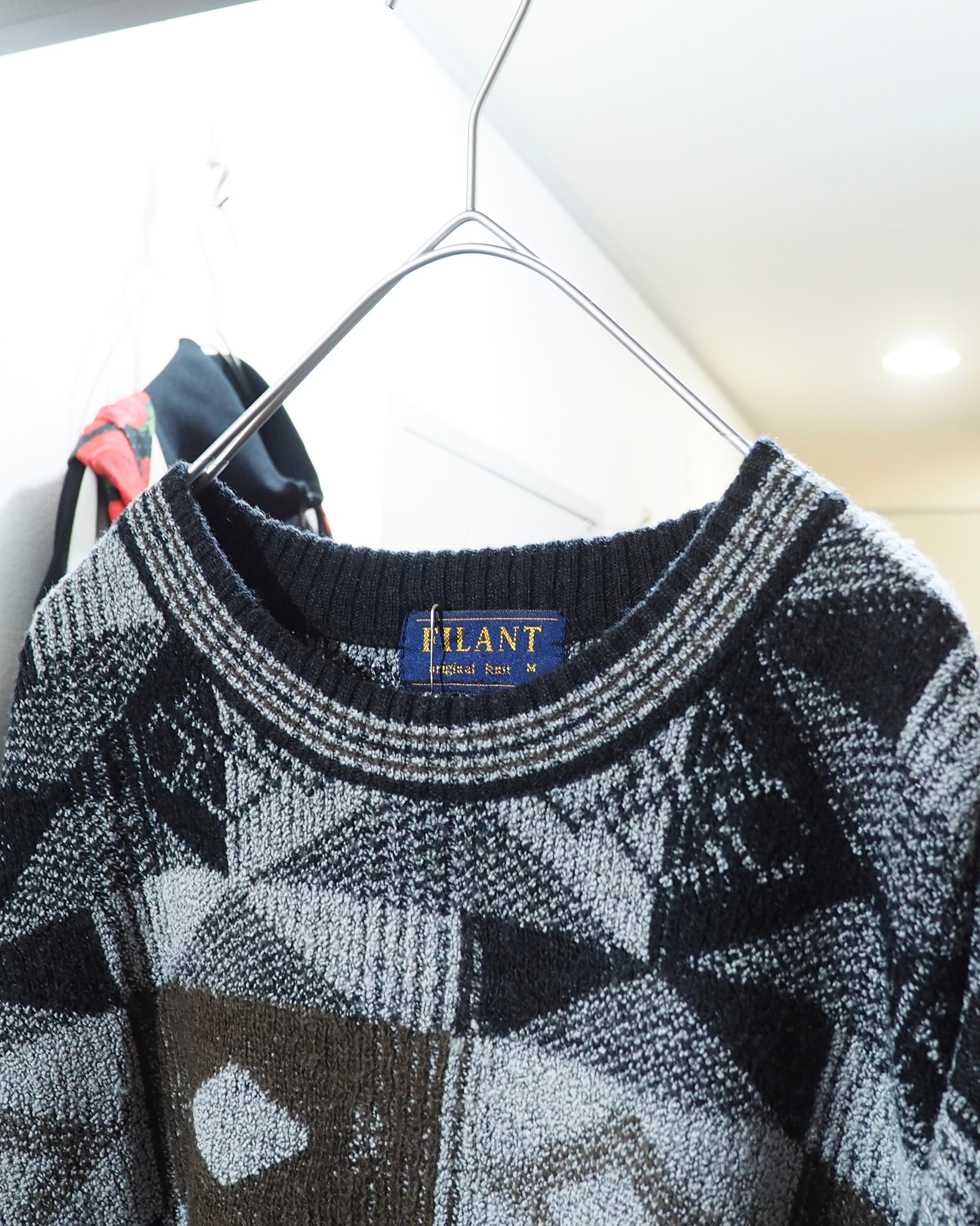 1990s Monotone × Geometric pattern Design vintage loose knit