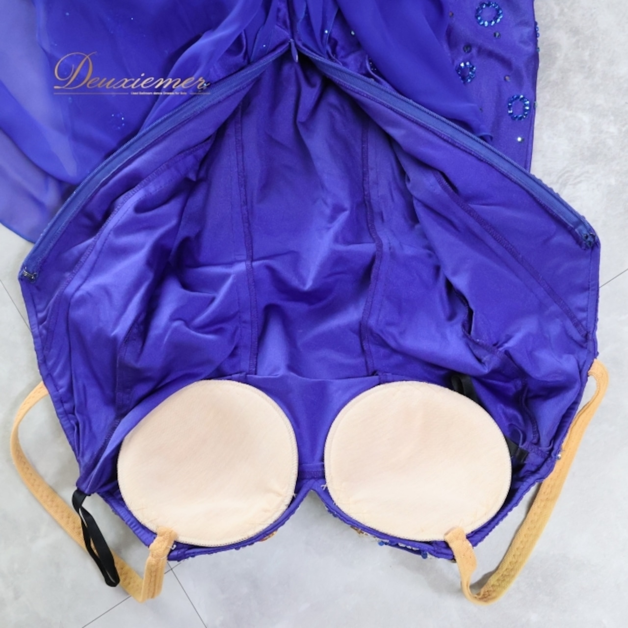 社交ダンス 衣装 スタンダードドレス ワンピース スタンダード 青 光沢 デモ 競技 ダンス 日本製 パーティ 発表会 フロート レース ブルー系 高級感 大人用 おしゃれ パーティードレス 競技会