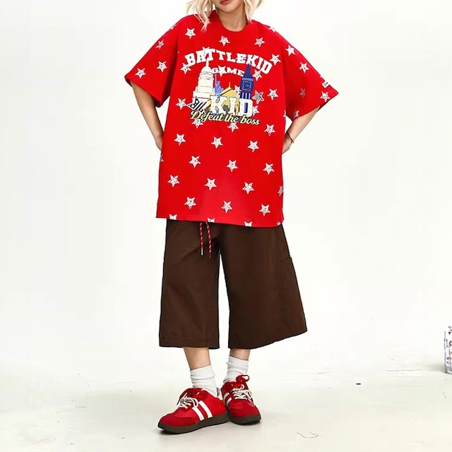 ポップアートレタリングスターパターンTシャツ 3col R02138