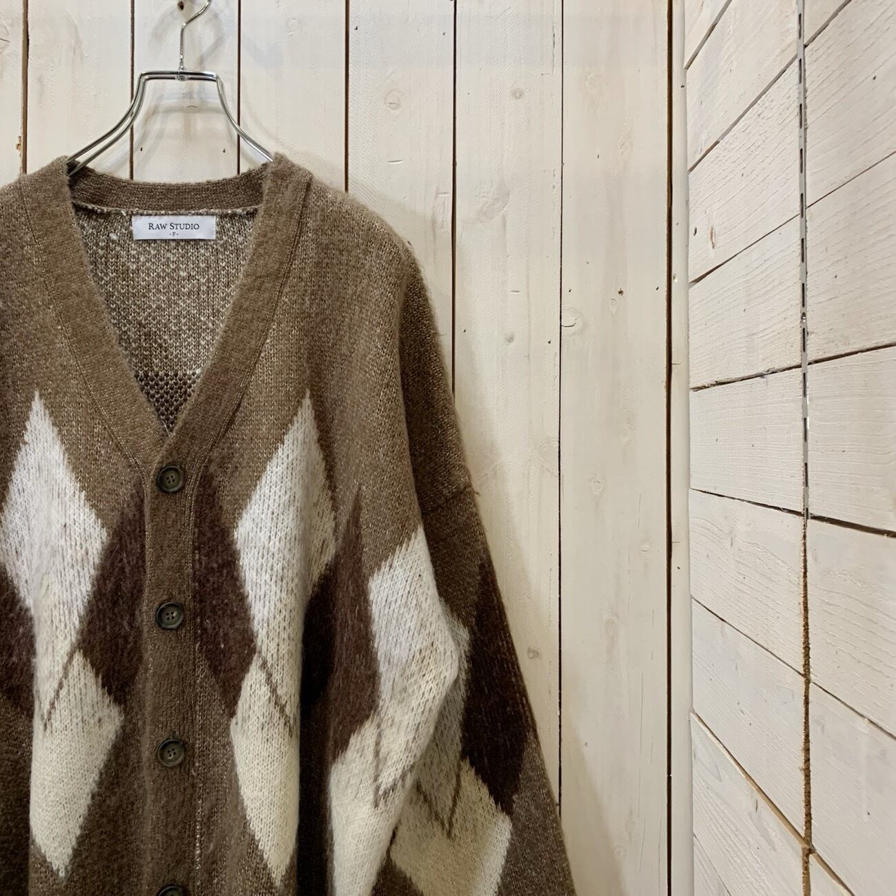 【VT-00851-15】Argyle pattern mohair knit cardigan / アーガイル柄　モヘア ニット カーディガン