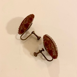 VINTAGE brown×gold design bakelite earrings