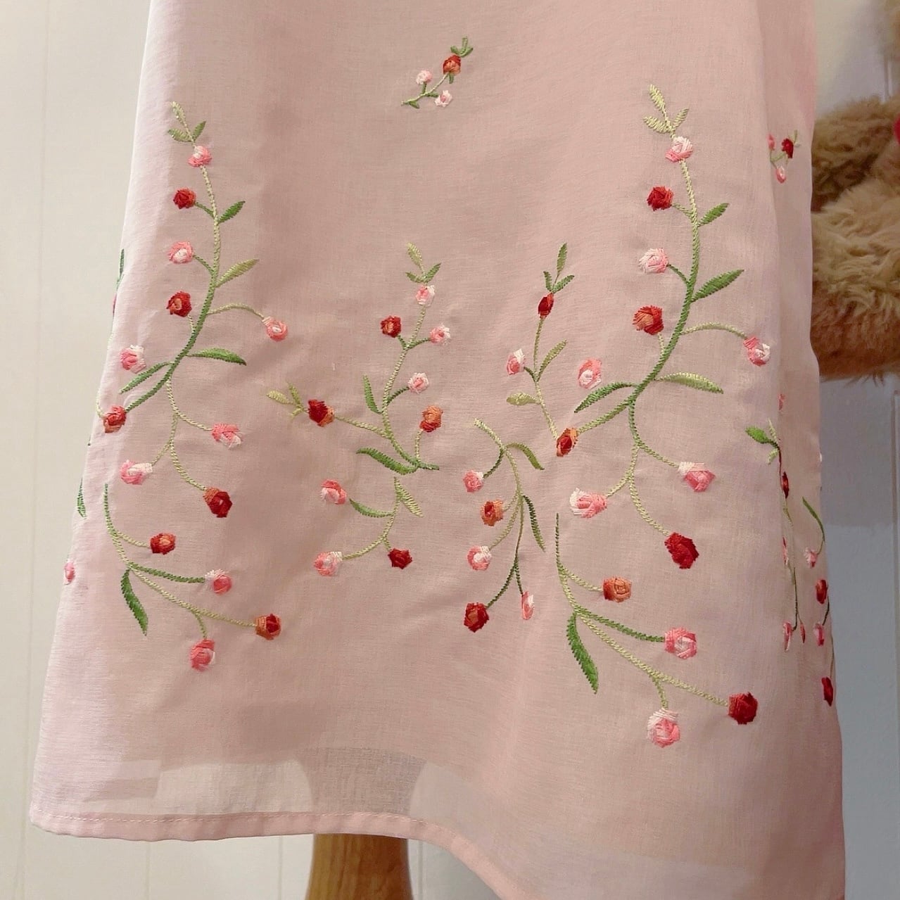 flower embroidery pink sheer one-piece
