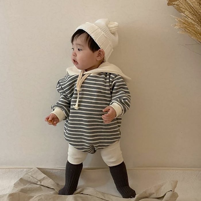 BABY】【即納】【30％SALE】【送料無料】裏起毛ストライプパーカー