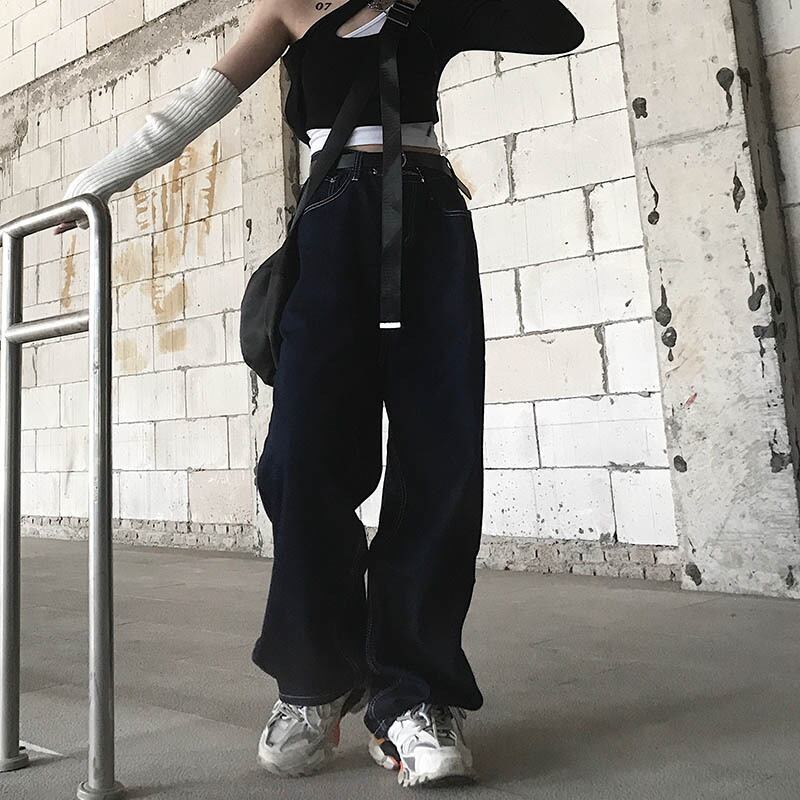 ダークブルー ハイウエスト ワイドレッグ デニム ZARA】TRF ハイウエストクロスベルトワイドレッグジーンズ (ZARA