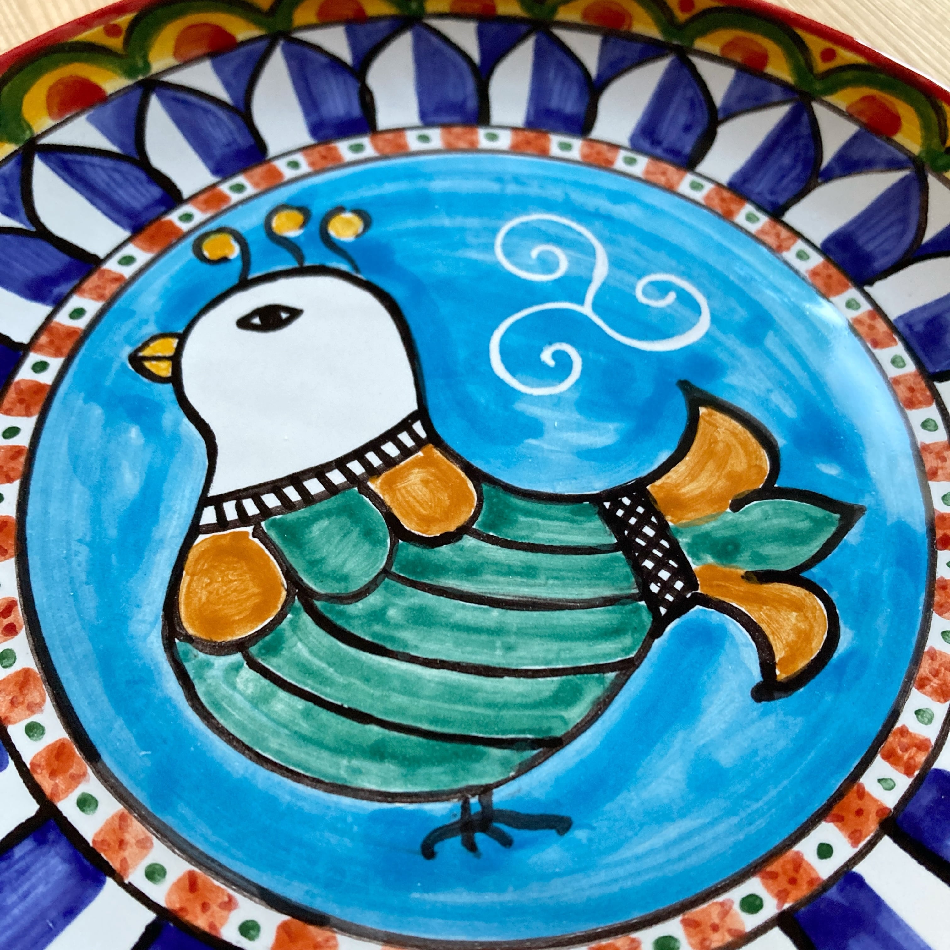 絵皿 M 20cm vivace 高貴な鳥 マヨリカ焼き イタリア陶器 CRC055