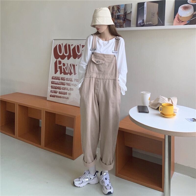 送料無料 ラフで大人可愛い 前ポケット サロペット オーバーオール ゆったり ルーズ お洒落 可愛い シンプル カジュアル Lamitte Deco トレンド 韓国ファッション ショップ Base店