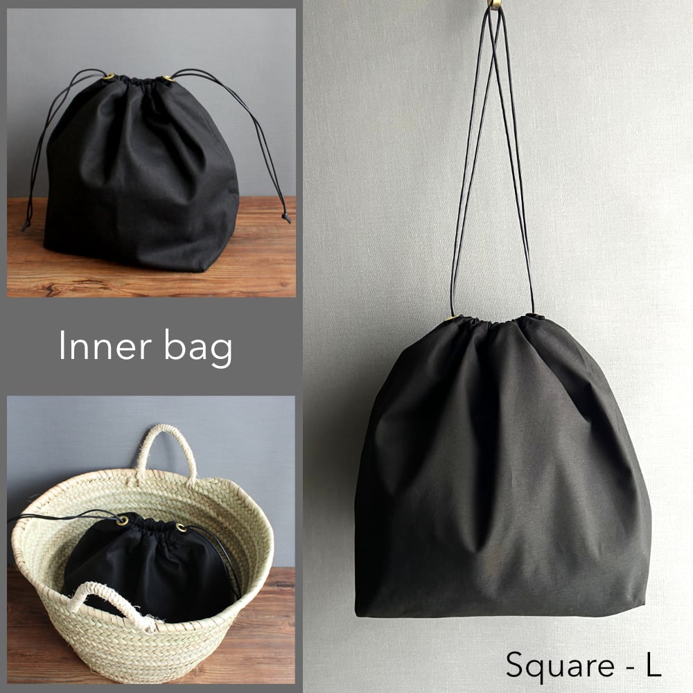 みっくんさま専用　ブラックリネンの巾着バッグ　インナーバッグ　5点 ダブルインナーバッグ （シンプルブラック・スクエアL） 巾着 内袋
